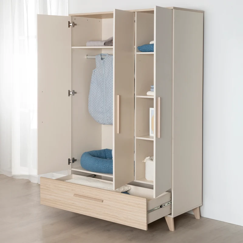 Babymöbel Set 'Sidney' 3-teilig - Massivholzfüße &-griffe - Cashmere / Eiche