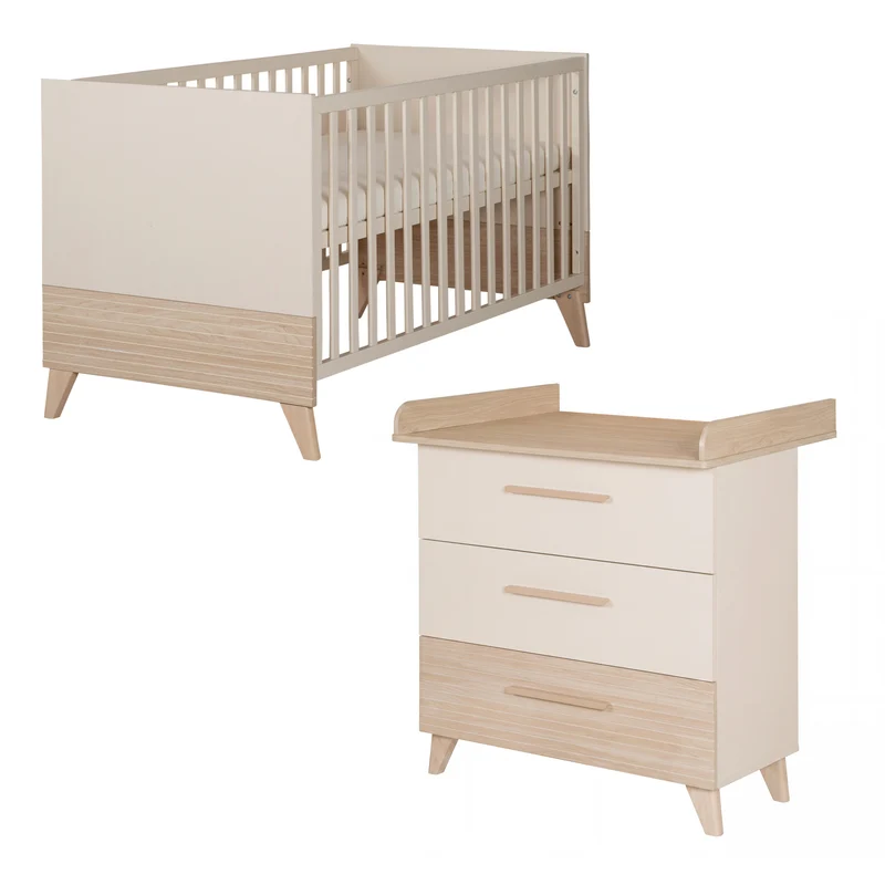 Babymöbel Set 'Sidney' 2-teilig - Massivholzfüße &-griffe - Cashmere / Eiche