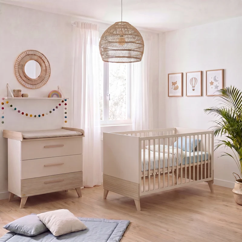 Babymöbel Set 'Sidney' 2-teilig - Massivholzfüße &-griffe - Cashmere / Eiche