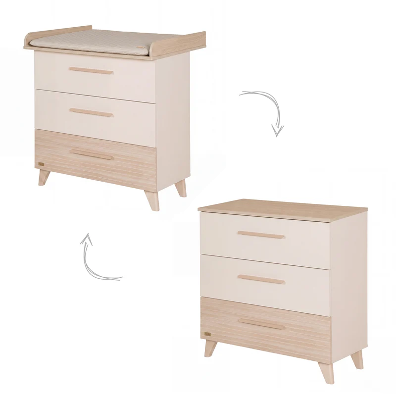 Babymöbel Set 'Sidney' 2-teilig - Massivholzfüße &-griffe - Cashmere / Eiche