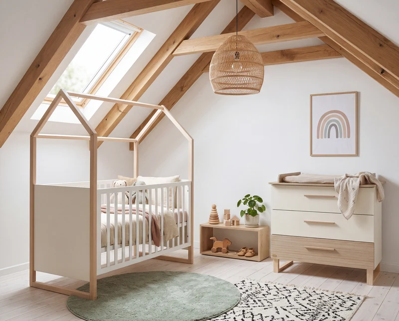 Babymöbelset 'Noah' 2-teilig mit Hausbett in 60x120 cm - Weiß / Tristan Eiche