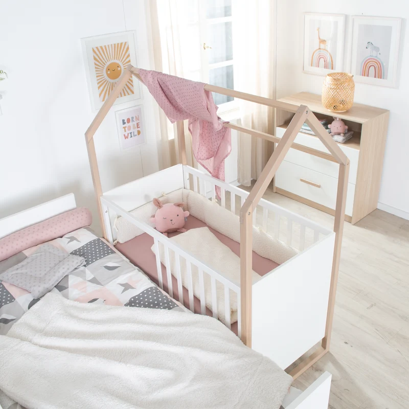 Babymöbelset 'Noah' 2-teilig mit Hausbett in 60x120 cm - Weiß / Tristan Eiche
