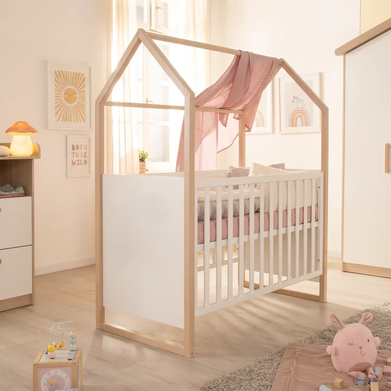 Babyzimmerset 'Noah' 3-teilig mit Hausbett in 60x120 cm - Weiß / Tristan Eiche