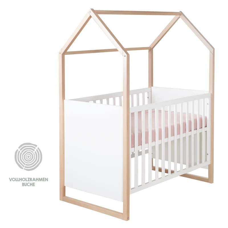 Babyzimmerset 'Noah' 3-teilig mit Hausbett in 60x120 cm - Weiß / Tristan Eiche