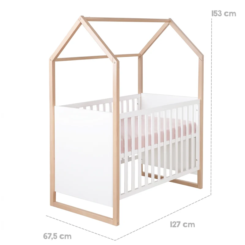 Babyzimmerset 'Noah' 3-teilig mit Hausbett in 60x120 cm - Weiß / Tristan Eiche