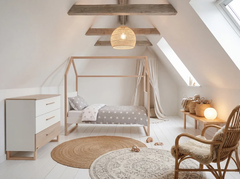Möbelset 'Noah' 2-teilig mit Hausbett in 70x140 cm - Weiß / Tristan Eiche