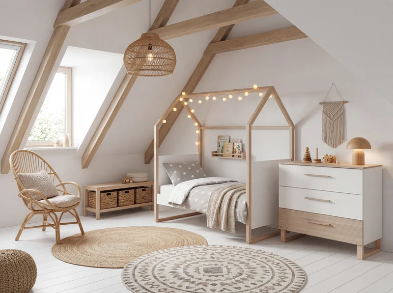 Möbelset 'Noah' 2-teilig mit Hausbett in 70x140 cm - Weiß / Tristan Eiche