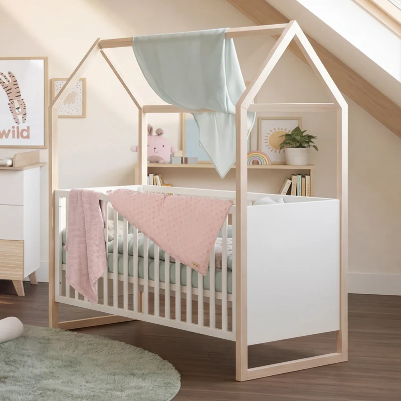 Möbelset 'Noah' 2-teilig mit Hausbett in 70x140 cm - Weiß / Tristan Eiche