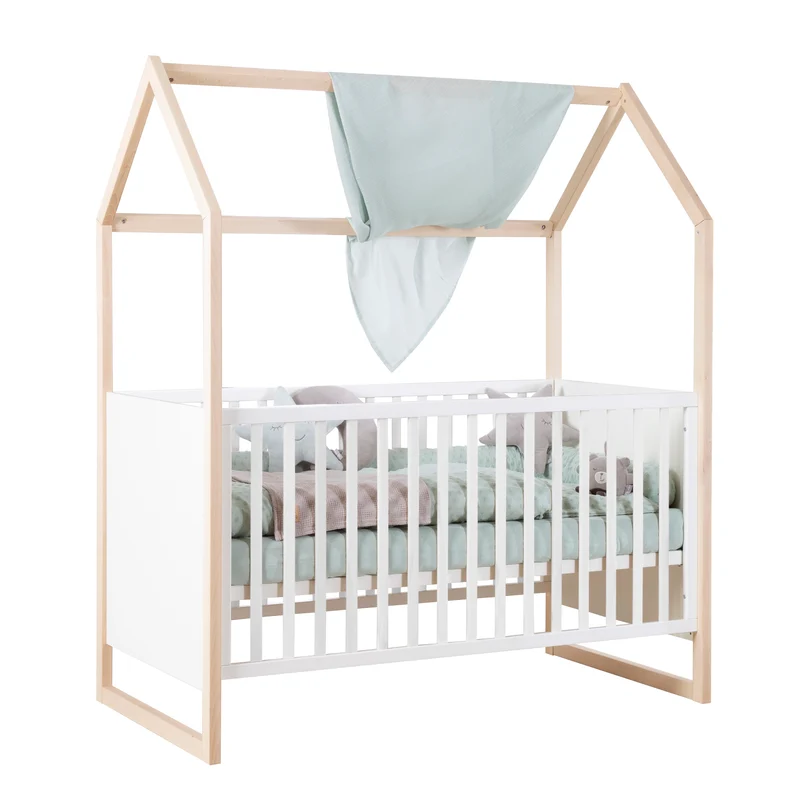 Kinderzimmerset 'Noah' 3-teilig mit Hausbett in 70x140 cm - Weiß / Tristan Eiche
