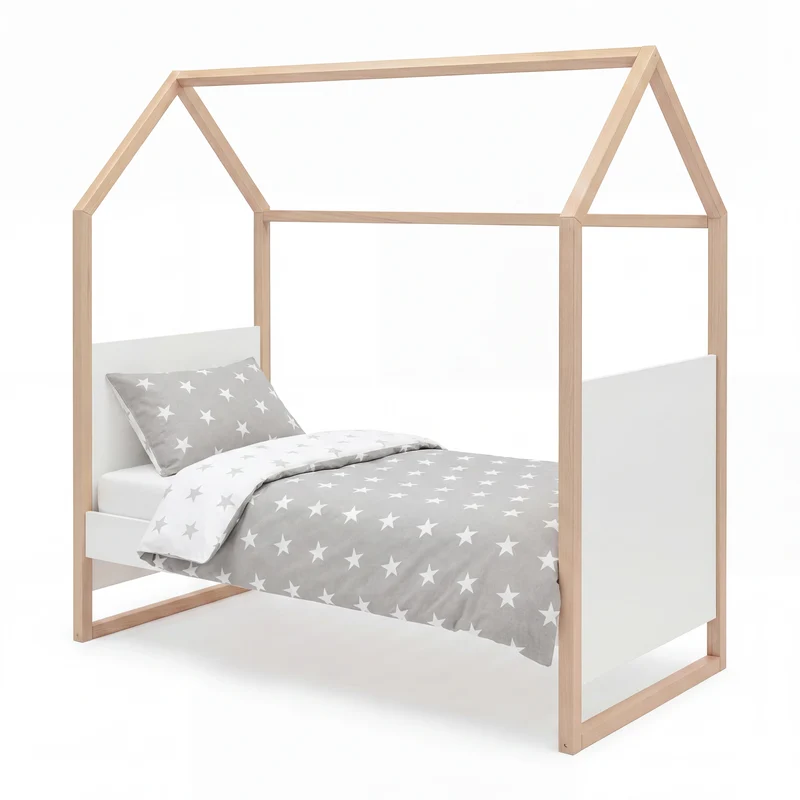Kinderzimmerset 'Noah' 3-teilig mit Hausbett in 70x140 cm - Weiß / Tristan Eiche