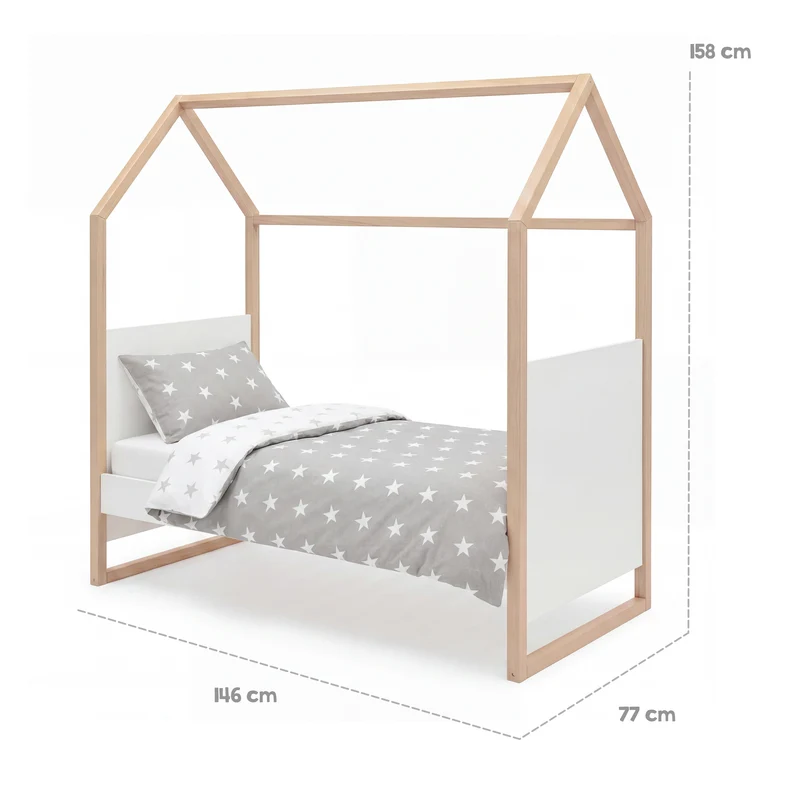 Kinderzimmerset 'Noah' 3-teilig mit Hausbett in 70x140 cm - Weiß / Tristan Eiche
