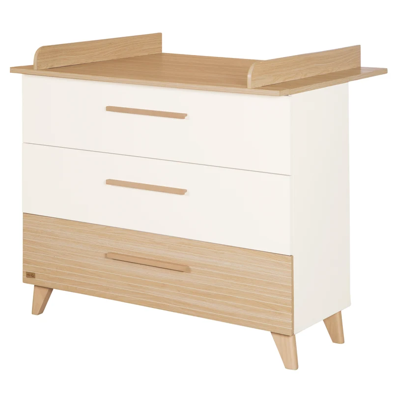 Möbelset 'Theo' 2-teilig - Umbaubares Babybett 70x140 + Wickelkommode - Weiß / Eiche