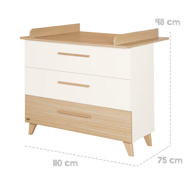Möbelset 'Theo' 2-teilig - Umbaubares Babybett 70x140 + Wickelkommode - Weiß / Eiche