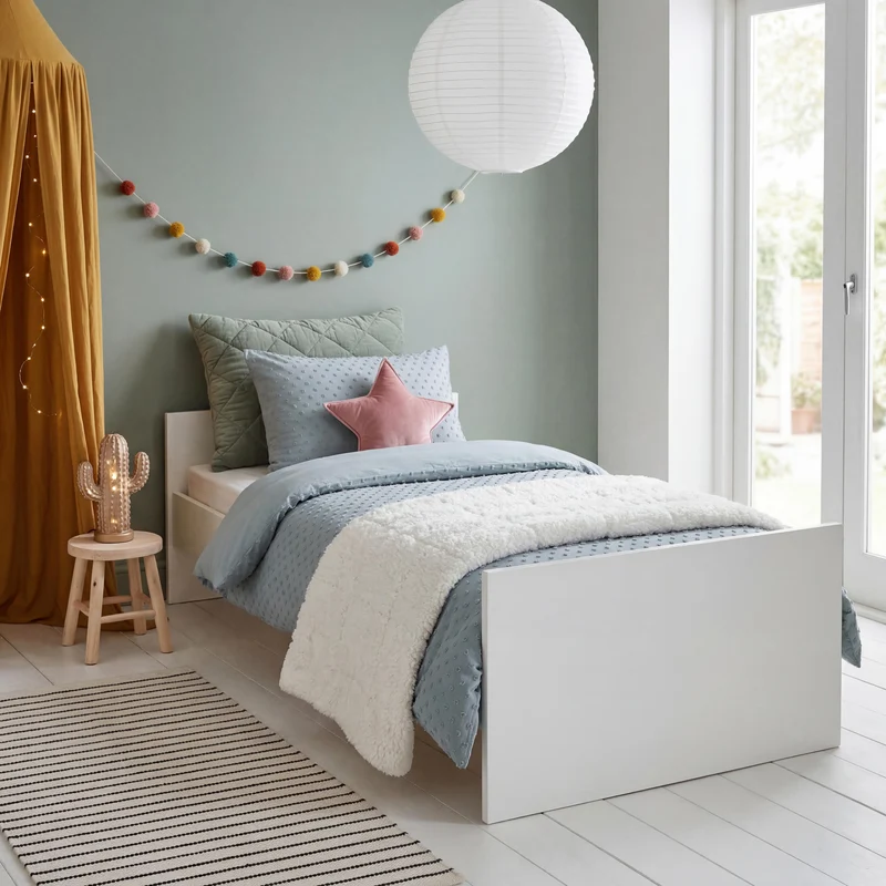 Möbelset 'Theo' 2-teilig - Umbaubares Babybett 70x140 + Wickelkommode - Weiß / Eiche