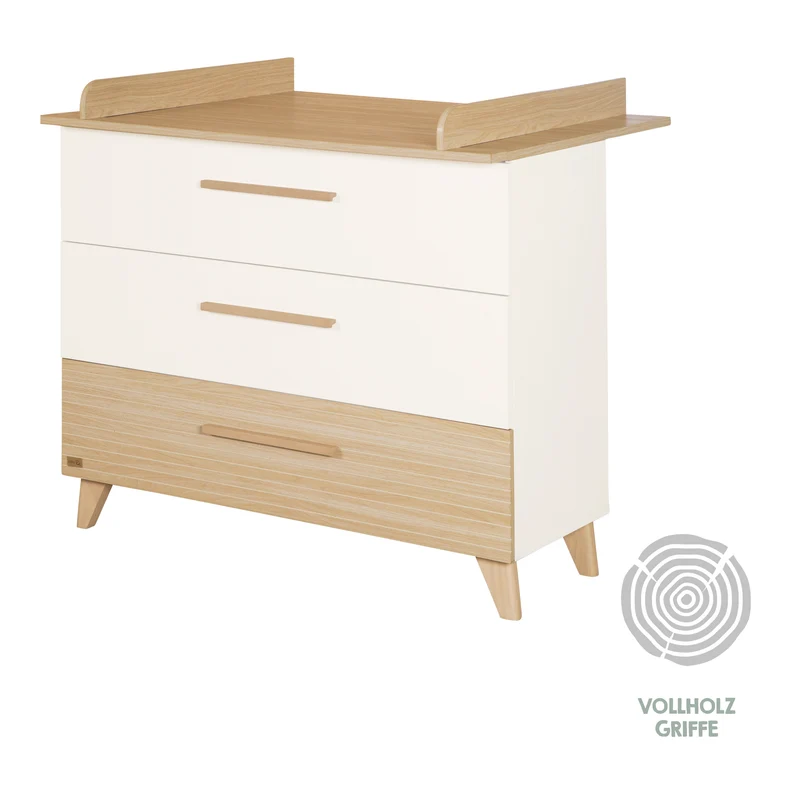 Möbelset 'Theo' 2-teilig - Umbaubares Babybett 70x140 + Wickelkommode - Weiß / Eiche