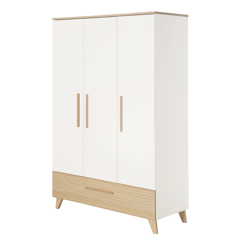 Babyzimmerset 'Theo' 3-teilig - Bett 70x140 + Wickelkommode + Kleiderschrank - Weiß / Eiche