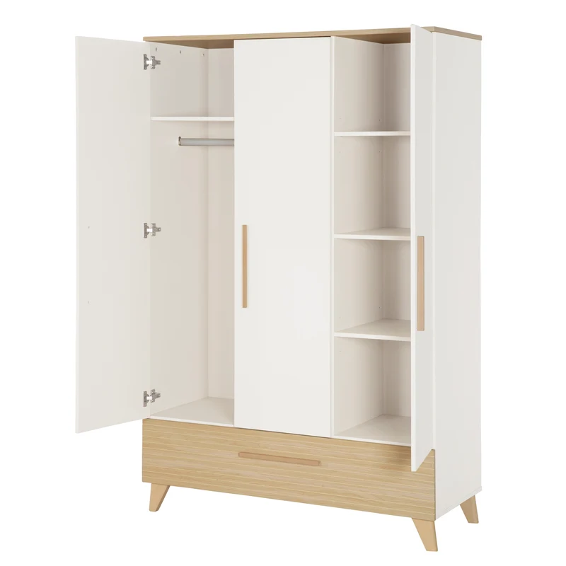 Babyzimmerset 'Theo' 3-teilig - Bett 70x140 + Wickelkommode + Kleiderschrank - Weiß / Eiche