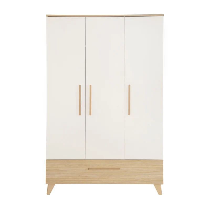 Babyzimmerset 'Theo' 3-teilig - Bett 70x140 + Wickelkommode + Kleiderschrank - Weiß / Eiche