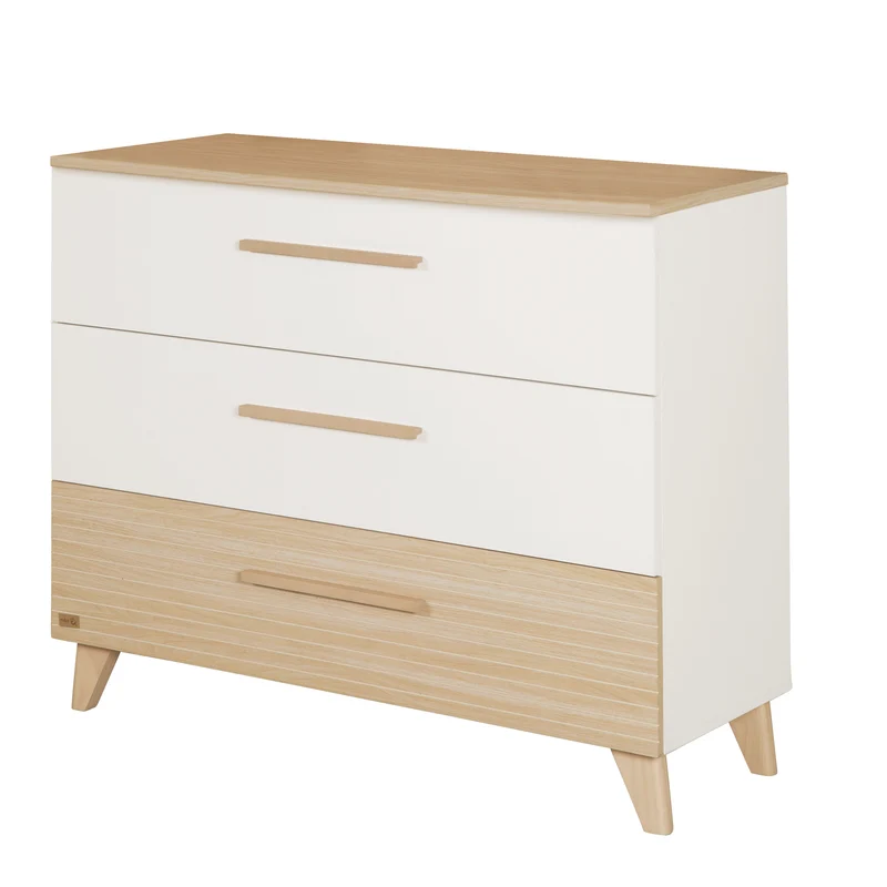 Babyzimmerset 'Theo' 3-teilig - Bett 70x140 + Wickelkommode + Kleiderschrank - Weiß / Eiche