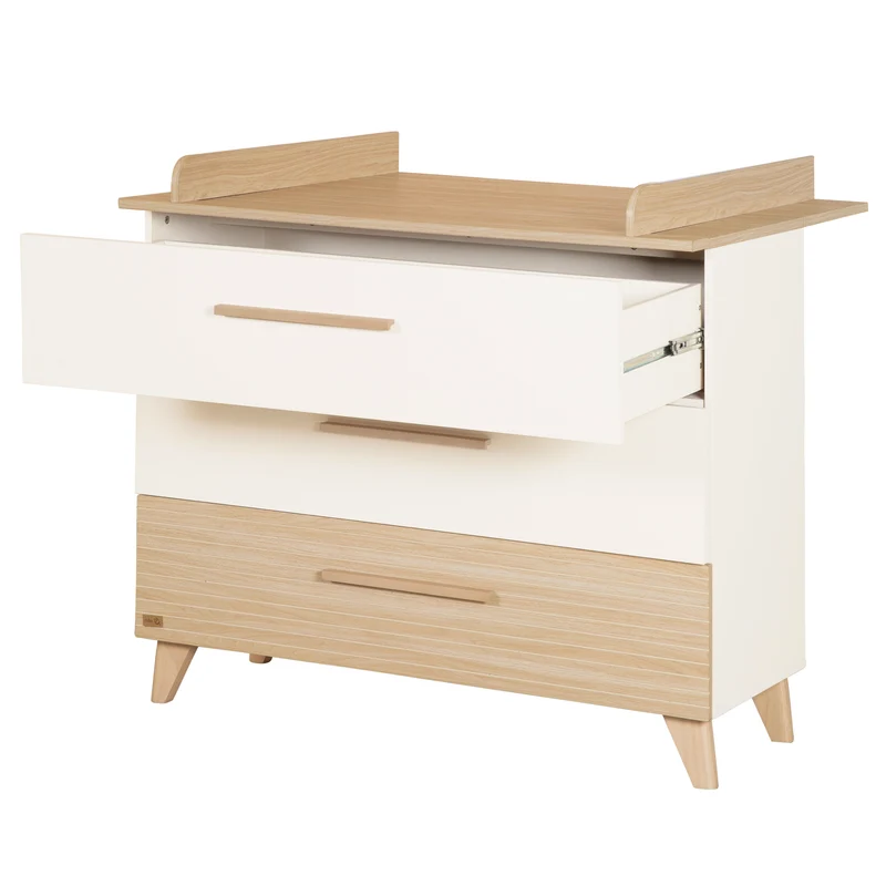 Babyzimmerset 'Theo' 3-teilig - Bett 70x140 + Wickelkommode + Kleiderschrank - Weiß / Eiche