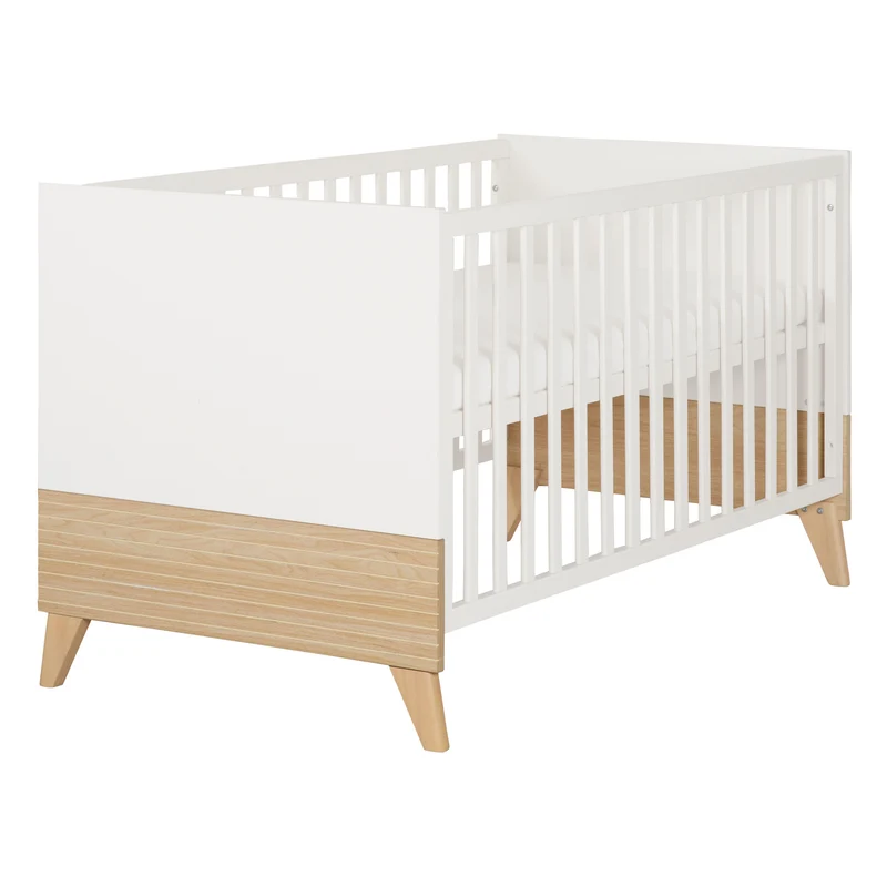 Babyzimmerset 'Theo' 3-teilig - Bett 70x140 + Wickelkommode + Kleiderschrank - Weiß / Eiche