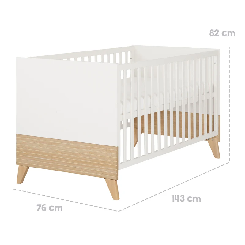 Babyzimmerset 'Theo' 3-teilig - Bett 70x140 + Wickelkommode + Kleiderschrank - Weiß / Eiche