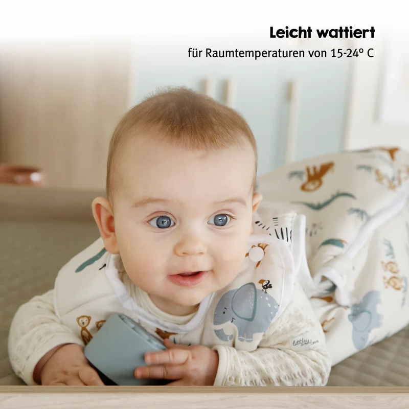 Babyschlafsack 'Savanna Friends' aus Baumwolle - Tiermotiv - Beige