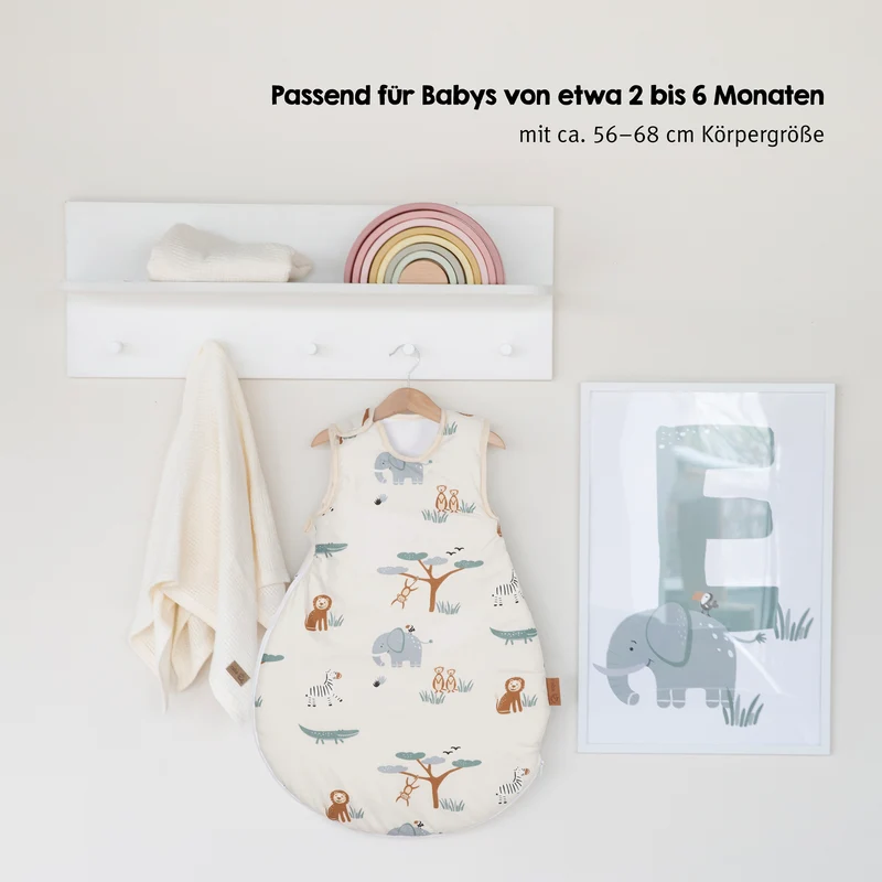 Babyschlafsack 'Savanna Friends' aus Baumwolle - Tiermotiv - Beige