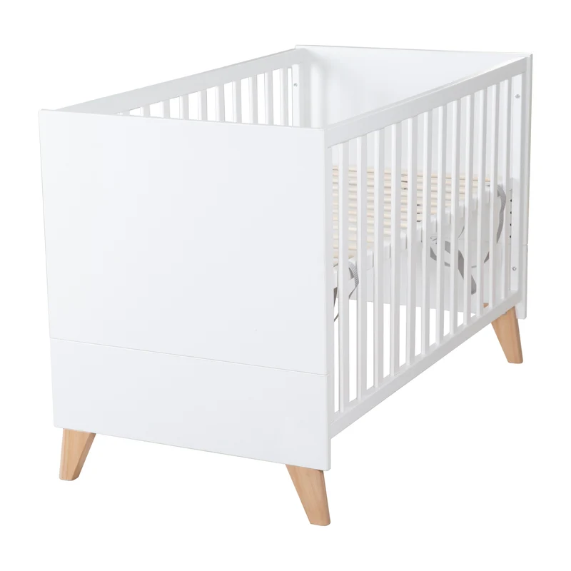 Babyzimmer Leon 3-teilig - Baby- & Beistellbett 60x120 + Kommode + Kleiderschrank 2,5-türig - Weiß / Othello Eiche