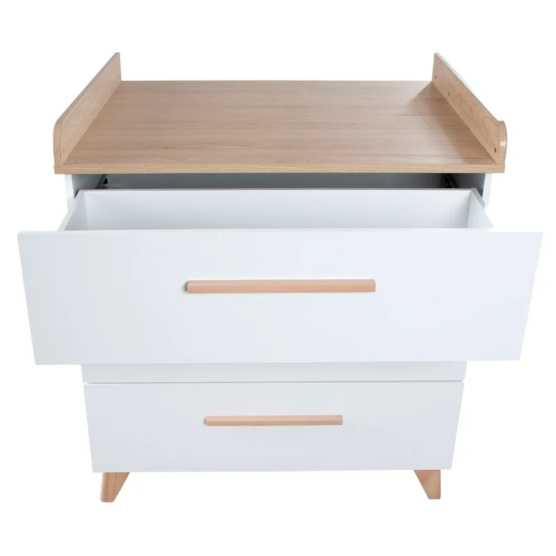 Babyzimmer Leon 3-teilig - Baby- & Beistellbett 60x120 + Kommode + Kleiderschrank 2,5-türig - Weiß / Othello Eiche