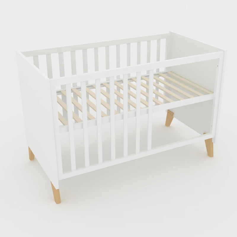 Babyzimmer Leon 3-teilig - Baby- & Beistellbett 60x120 + Kommode + Kleiderschrank 2,5-türig - Weiß / Othello Eiche