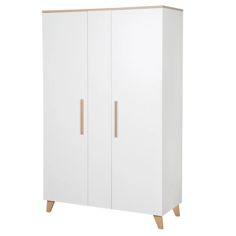 Babyzimmer Leon 3-teilig - Baby- & Beistellbett 60x120 + Kommode + Kleiderschrank 2,5-türig - Weiß / Othello Eiche