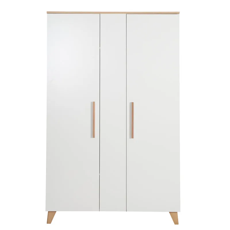Babyzimmer Leon 3-teilig - Baby- & Beistellbett 60x120 + Kommode + Kleiderschrank 2,5-türig - Weiß / Othello Eiche