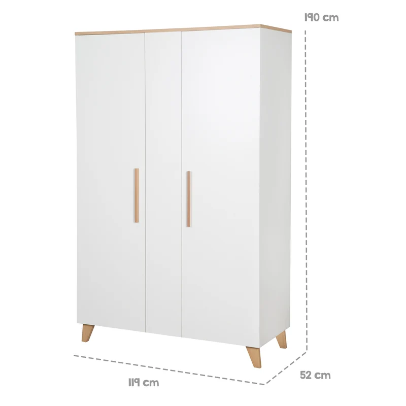 Babyzimmer Leon 3-teilig - Baby- & Beistellbett 60x120 + Kommode + Kleiderschrank 2,5-türig - Weiß / Othello Eiche