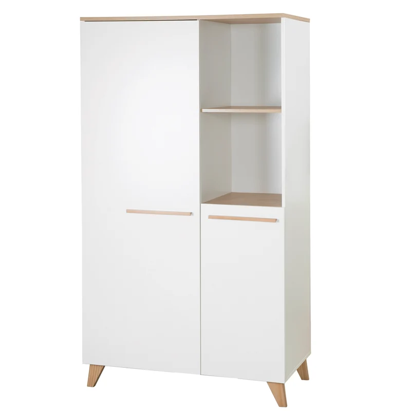 Babyzimmer Set 'Leon' 3-teilig - Kombi-Bett 70x140 + Wickelkommode + Kleiderschrank 2-türig - Weiß / Othello Eiche