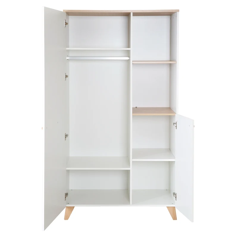 Babyzimmer Set 'Leon' 3-teilig - Kombi-Bett 70x140 + Wickelkommode + Kleiderschrank 2-türig - Weiß / Othello Eiche
