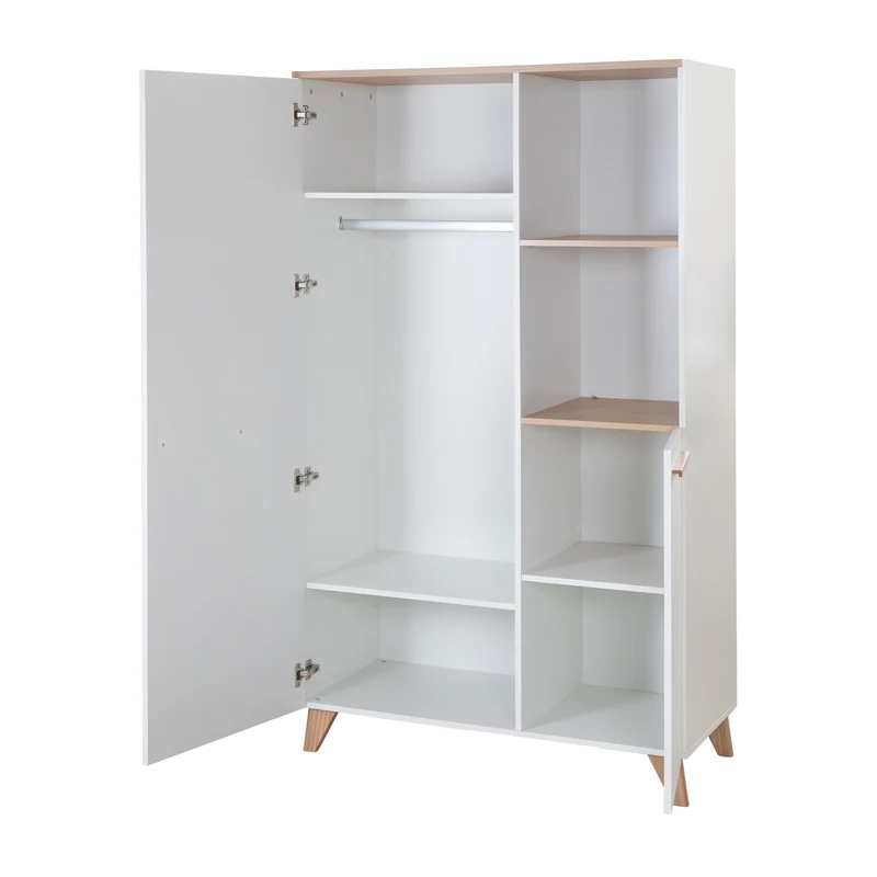 Babyzimmer Set 'Leon' 3-teilig - Kombi-Bett 70x140 + Wickelkommode + Kleiderschrank 2-türig - Weiß / Othello Eiche