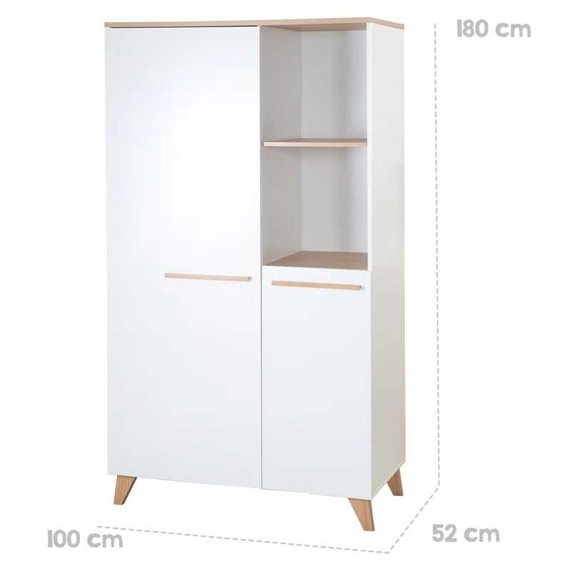Babyzimmer Set 'Leon' 3-teilig - Kombi-Bett 70x140 + Wickelkommode + Kleiderschrank 2-türig - Weiß / Othello Eiche
