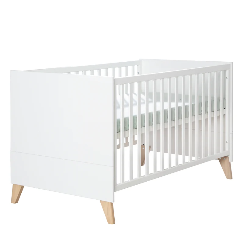 Babyzimmer Set 'Leon' 3-teilig - Kombi-Bett 70x140 + Wickelkommode + Kleiderschrank 2-türig - Weiß / Othello Eiche