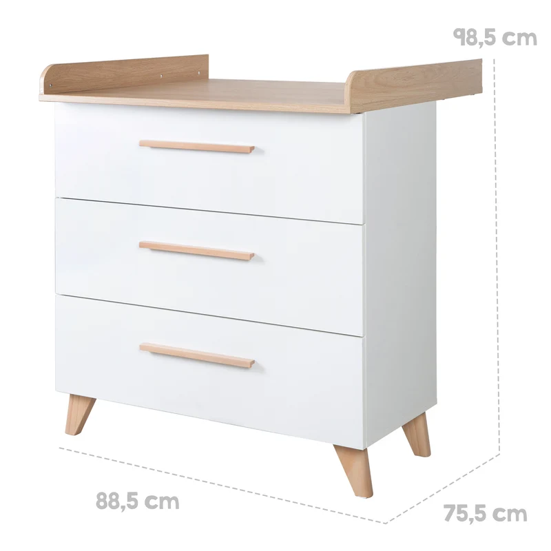 Babyzimmer Set 'Leon' 3-teilig - Kombi-Bett 70x140 + Wickelkommode + Kleiderschrank 2-türig - Weiß / Othello Eiche