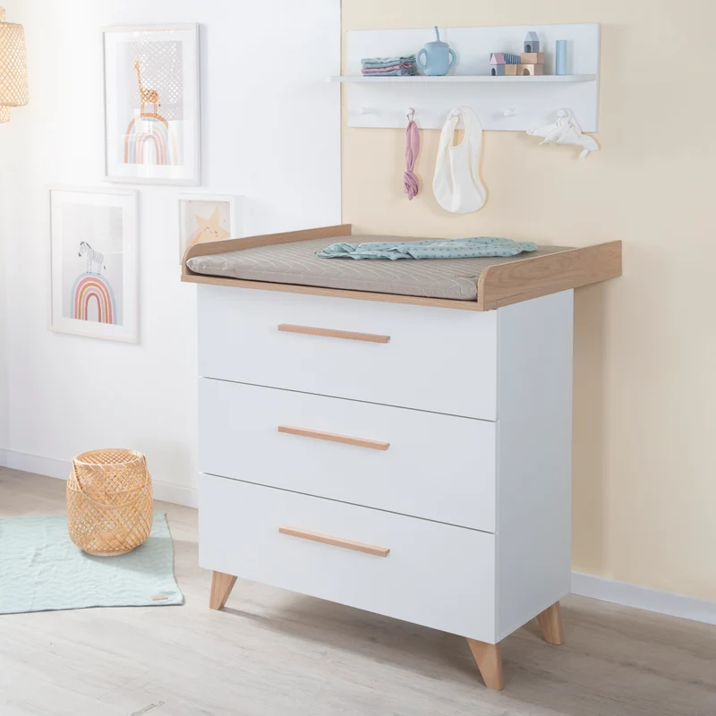 Zimmerset 'Leon' 3-teilig - Kombi-Bett 70x140 + Kommode + Schrank 2,5-türig - Weiß / Eiche
