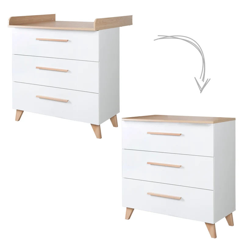 Zimmerset 'Leon' 3-teilig - Kombi-Bett 70x140 + Kommode + Schrank 2,5-türig - Weiß / Eiche