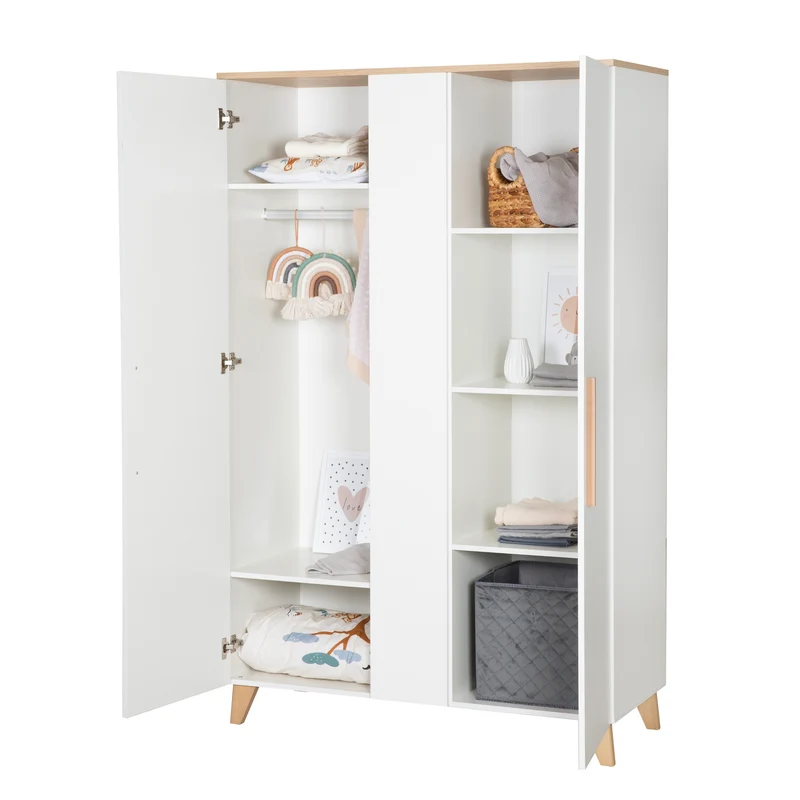 Zimmerset 'Leon' 3-teilig - Kombi-Bett 70x140 + Kommode + Schrank 2,5-türig - Weiß / Eiche