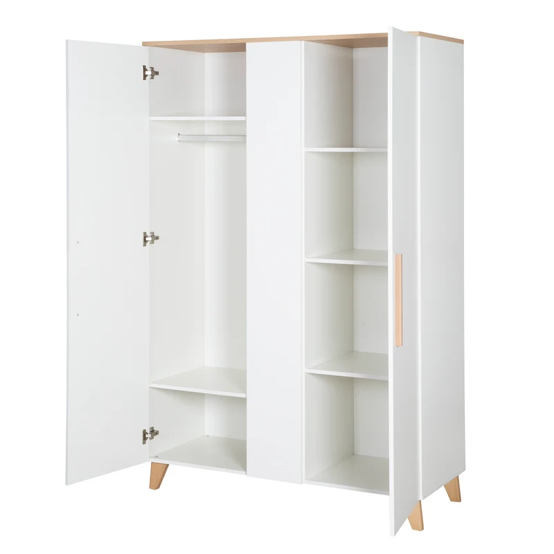 Zimmerset 'Leon' 3-teilig - Kombi-Bett 70x140 + Kommode + Schrank 2,5-türig - Weiß / Eiche