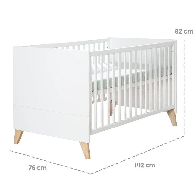Zimmerset 'Leon' 3-teilig - Kombi-Bett 70x140 + Kommode + Schrank 2,5-türig - Weiß / Eiche