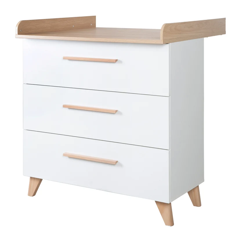 Zimmerset 'Leon' 3-teilig - Kombi-Bett 70x140 + Kommode + Schrank 2,5-türig - Weiß / Eiche