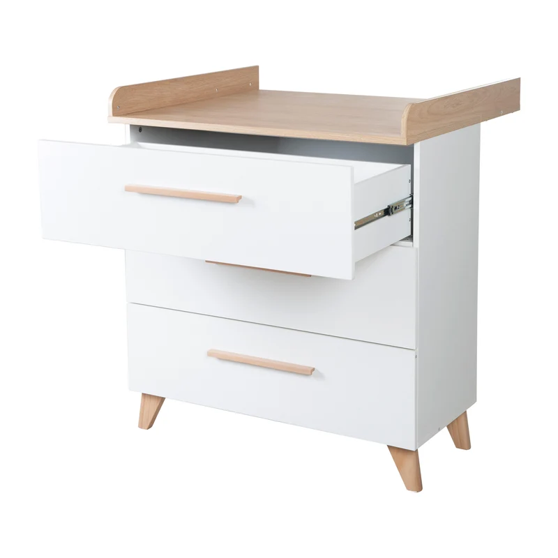 Zimmerset 'Leon' 3-teilig - Kombi-Bett 70x140 + Kommode + Schrank 2,5-türig - Weiß / Eiche