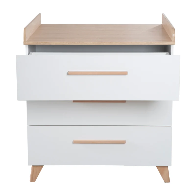 Zimmerset 'Leon' 3-teilig - Kombi-Bett 70x140 + Kommode + Schrank 2,5-türig - Weiß / Eiche