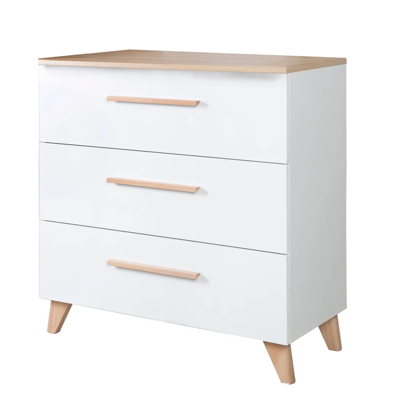 Zimmerset 'Leon' 3-teilig - Kombi-Bett 70x140 + Kommode + Schrank 2,5-türig - Weiß / Eiche