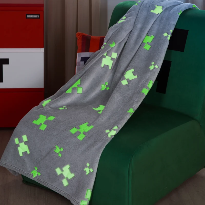 Kuscheldecke 'Minecraft' mit Glow-in-the-Dark-Funktion - Hellgrau / Grün